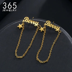 Custom Name Stud Earrings Stainless Steel Star Charm Gift
