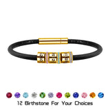 Personalized Name Beads Bracelet with Birthstone, Leather Bracelet