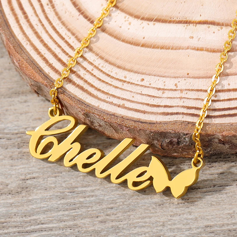 Customizable Butterfly Stainless Steel Name Necklace for Women