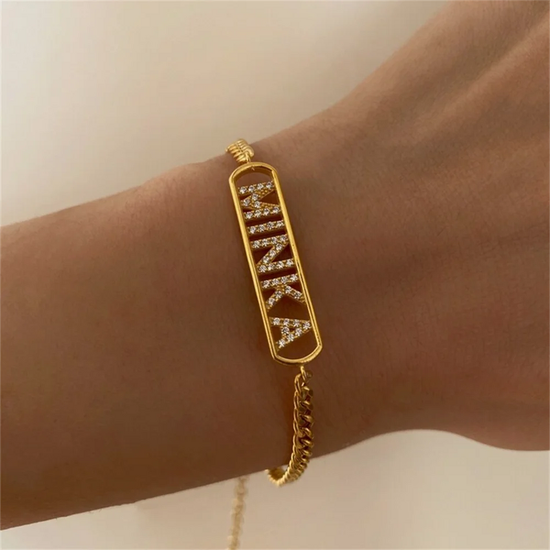 Personalized Nameplate Bracelet Stainless Steel Cuban Chain Plated Bracelet