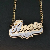 Personalized Nameplate Double Necklace with Heart Crown Necklace for Women
