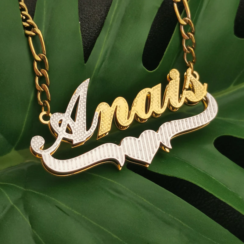 Personalized Nameplate Necklace 3D Plated Double Choker Pendant
