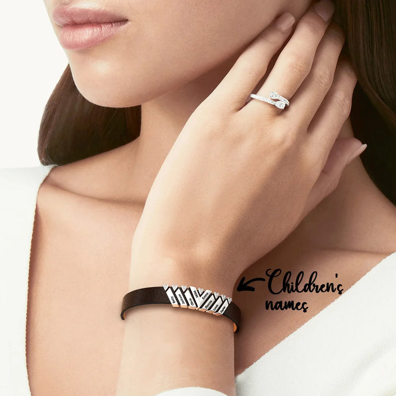 Personalized Names Bracelet Leather Mother's Jewelry Gift