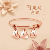 Personalized Hearts Name Bracelet Stainless Steel Engraved Adjustable Bangle