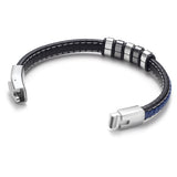 Men's Personalized Leather Bracelet Engraved Text Beads Stainless Steel