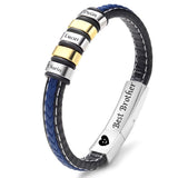 Men's Personalized Leather Bracelet Engraved Text Beads Stainless Steel