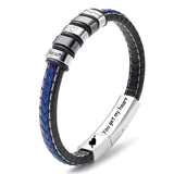 Men's Personalized Leather Bracelet Engraved Text Beads Stainless Steel