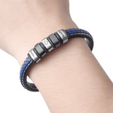 Men's Personalized Leather Bracelet Engraved Text Beads Stainless Steel