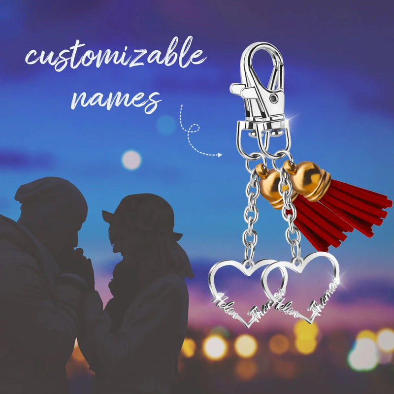 Personalized Heart Tag Keychain Tassel Stainless Steel Key Chain