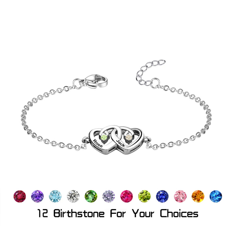 Personalized Birthstone Heart Bracelet Adjustable Women Bracelet