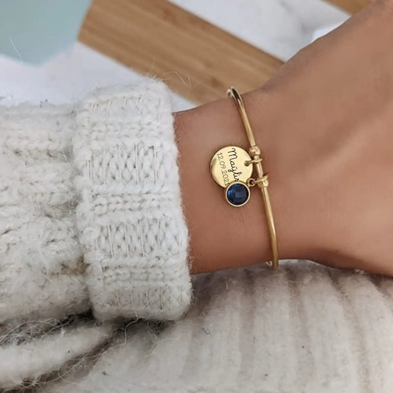 Mom Bracelet Gift from Children Engraved Stainless Steel Birthstone