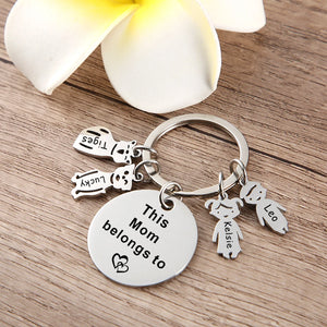 Personalized Nanny Keyring, Heart Keychain with Kids Charm