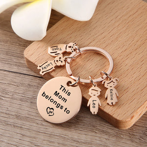 Personalized Nanny Keyring, Heart Keychain with Kids Charm