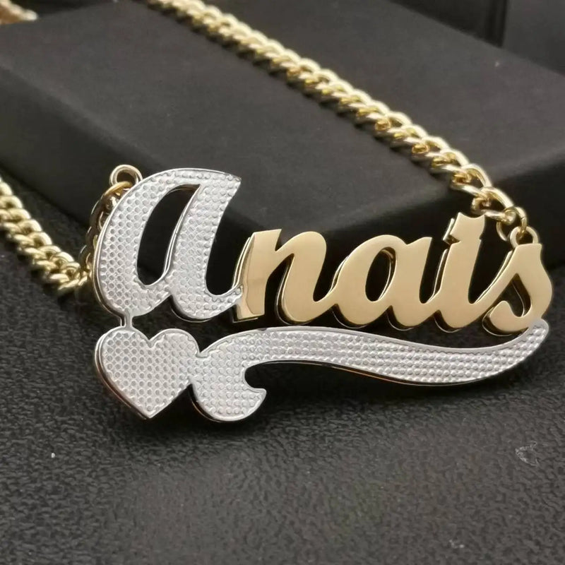 Personalized 3D Nameplate Necklace with Heart