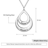 925 Silver Water Drop Pendant Necklace with 2 Names Engraved