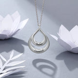 925 Silver Water Drop Pendant Necklace with 2 Names Engraved