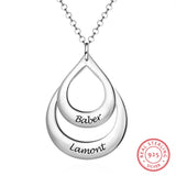 925 Silver Water Drop Pendant Necklace with 2 Names Engraved