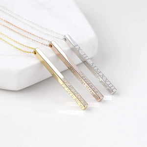 Custom Coordinate Necklace Roman Numeral Graduation Date Engraved Jewelry