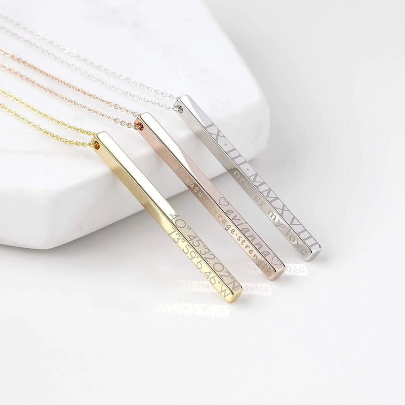 Custom Coordinate Necklace Roman Numeral Graduation Date Engraved Jewelry