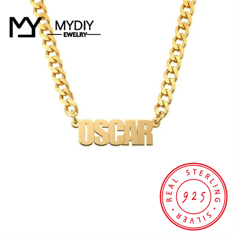 Custom Name Necklace Cuban Chain 925 Sterling Silver Mother's Gift