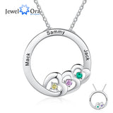 Custom Family Heart Necklace Stainless Steel Engraved Name Birthstone Gift