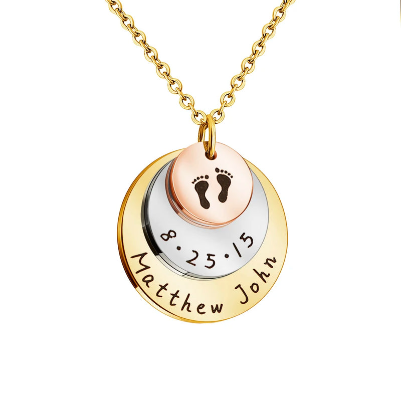 Custom Newborn Footprint Necklace with Name and Date - Personalized Jewelry Gift