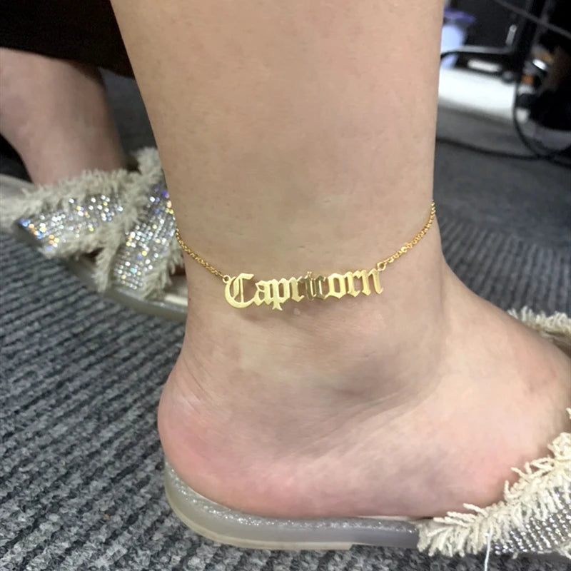 Custom Old English Anklet Leg Jewelry Stainless Steel Name Ankle Bracelet