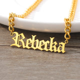 Personalized Old English Name Necklace Stainless Steel Cuban Chain Pendant