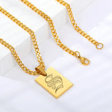 Custom Old English Initial Necklace Stainless Steel Pendant Cuban Chain