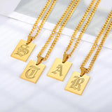 Custom Old English Initial Necklace Stainless Steel Pendant Cuban Chain