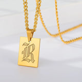Custom Old English Initial Necklace Stainless Steel Pendant Cuban Chain