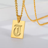 Custom Old English Initial Necklace Stainless Steel Pendant Cuban Chain