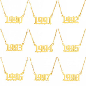 Personalized Old English Number Necklaces Year 1990-1999 Birthday Gift