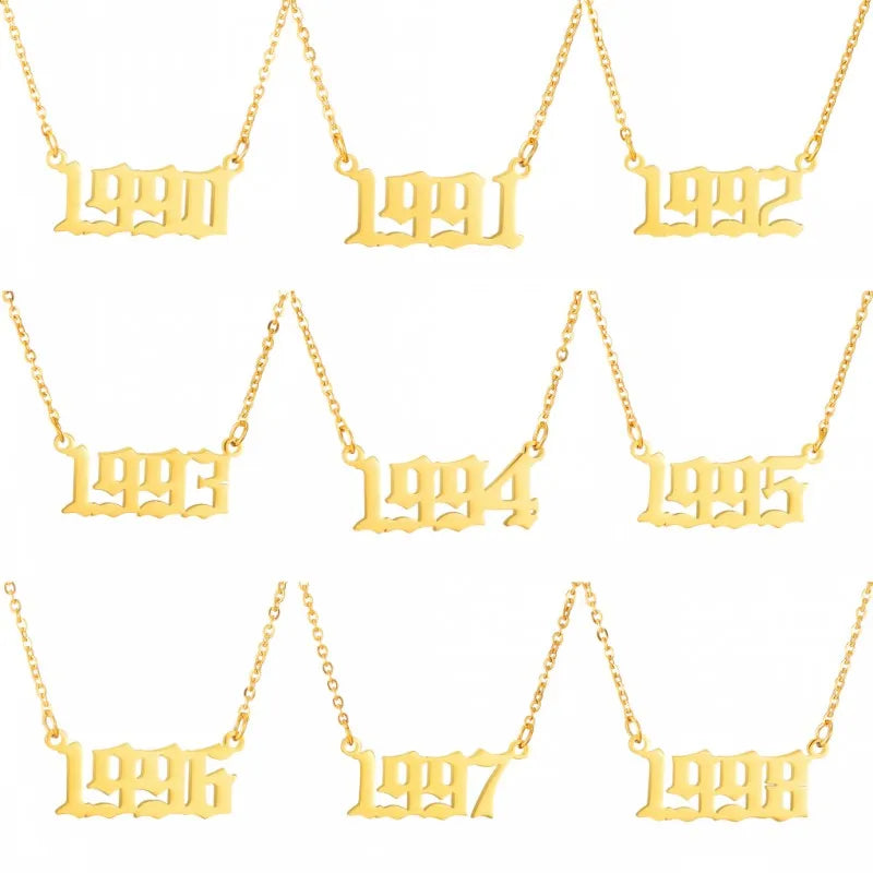 Personalized Old English Number Necklaces Year 1990-1999 Birthday Gift