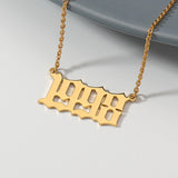 Old English Birth Year Necklace for Women - Stainless Steel