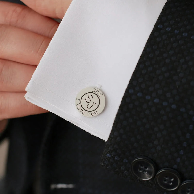 Custom Initials Round Cufflinks, Stainless Steel Personalized Gift