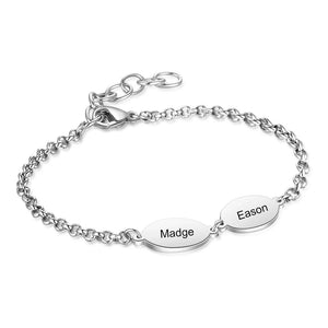 Custom Oval Engraved Chain Bracelets for Couples Stainless Steel