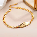 Personalized Oval Pendant Engraved Name Crystal Bracelet for Her