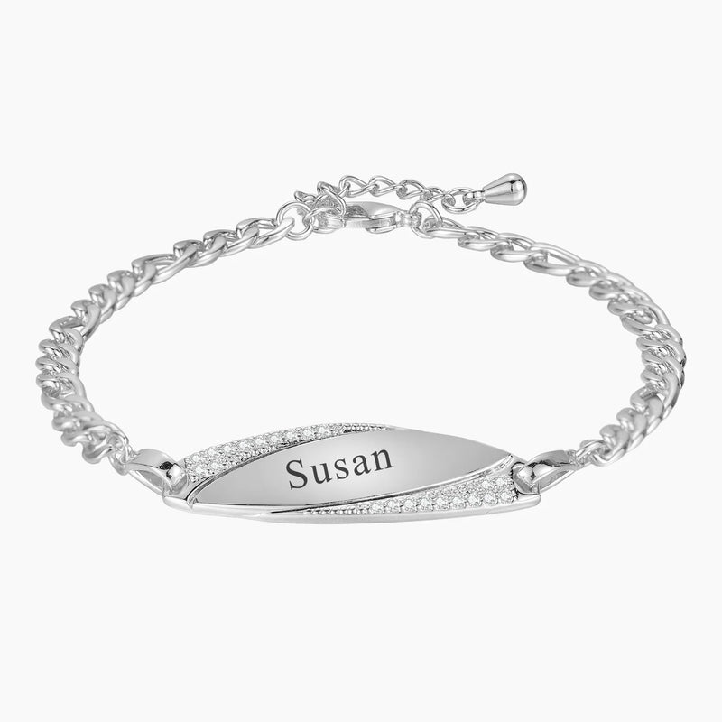Personalized Oval Pendant Engraved Name Crystal Bracelet for Her