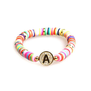 Crystal Initial Confetti Bracelets for Women - A-Z Letter Beads Elastic Bra