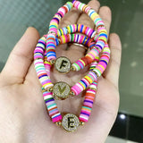Crystal Initial Confetti Bracelets for Women - A-Z Letter Beads Elastic Bra
