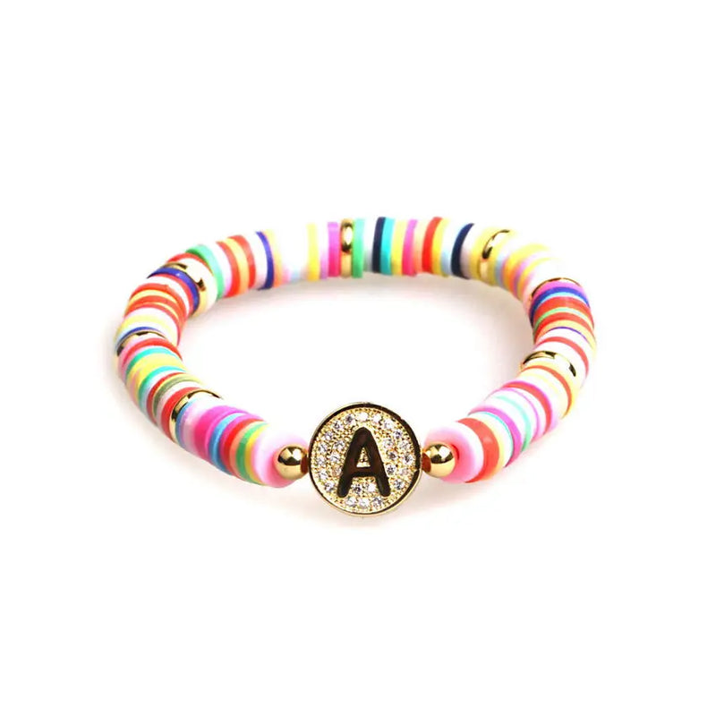 Crystal Initial Confetti Bracelets for Women - A-Z Letter Beads Elastic Bra