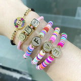 Crystal Initial Confetti Bracelets for Women - A-Z Letter Beads Elastic Bra
