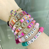 Crystal Initial Confetti Bracelets for Women - A-Z Letter Beads Elastic Bra