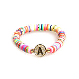 Crystal Initial Confetti Bracelets for Women - A-Z Letter Beads Elastic Bra