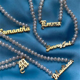 Personalized Pearl Necklace Name Necklace Stainless Steel Double Nameplate