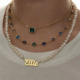 Personalized Pearl Necklace Name Necklace Stainless Steel Double Nameplate
