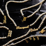 Personalized Pearl Necklace Name Necklace Stainless Steel Double Nameplate