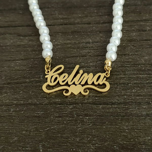 Custom Name Pearl Necklace - Personalized Stainless Steel Jewelry