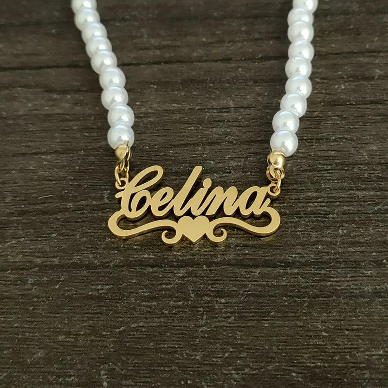 Custom Name Pearl Necklace - Personalized Stainless Steel Jewelry